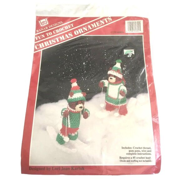 Crochet Kit Christmas Bears Ornaments Banar Designs Vintage Un-Opened Package - Picture 4 of 8